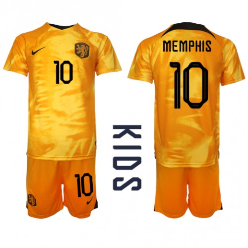 Nederland Memphis Depay #10 Hjemmedraktsett Barn VM 2022 Kortermet (+ Korte bukser) Nederland Memphis Depay #10 Hjemmedraktsett Barn VM 2022 Kortermet (+ Korte bukser)